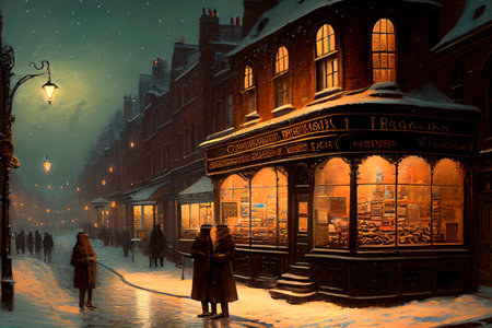 An enchanting winter city in a fairytale land, where every building and street is made of sweets, candies, and other delectable treats, generative ai illustrationの素材