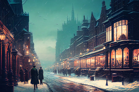 An enchanting winter city in a fairytale land, where every building and street is made of sweets, candies, and other delectable treats, generative ai illustrationの素材