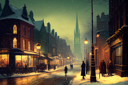 An enchanting winter city in a fairytale land, where every building and street is made of sweets, candies, and other delectable treats, generative ai illustrationの素材