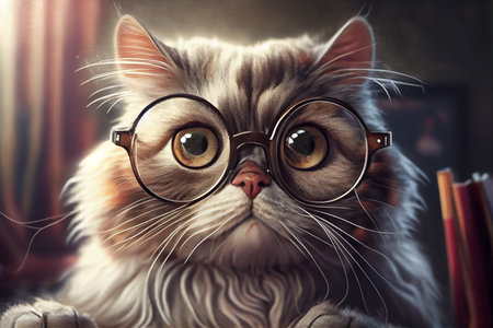 A charming illustration of a cat wearing glasses, with a curious expression on its face, generative ai illustrationの素材