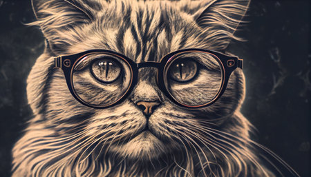 A charming illustration of a cat wearing glasses, with a curious expression on its face, generative ai illustrationの素材