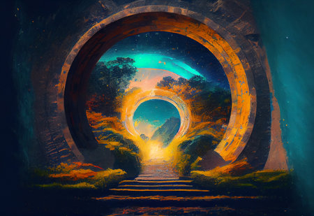 Time portal, travel through time, conceptual sci-fi ai generated illustrationの素材