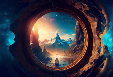 Time portal, travel through time, conceptual sci-fi ai generated illustrationの素材