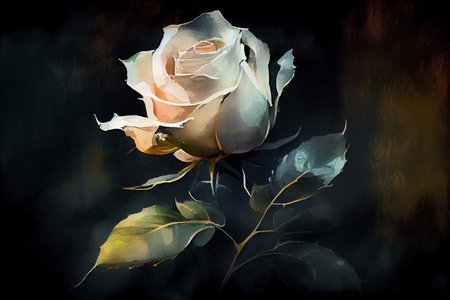 A beautiful illustration of a close-up view of a rose flower, with delicate petals in shades of white and yellow, generative ai illustration in watercolor styleの素材