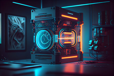 A revolutionary computer device that uses quantum mechanics principles to perform complex calculations at incredible speeds, surpassing the capabilities of classical computers, generative ai illustrationの素材