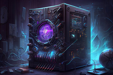 A revolutionary computer device that uses quantum mechanics principles to perform complex calculations at incredible speeds, surpassing the capabilities of classical computers, generative ai illustrationの素材