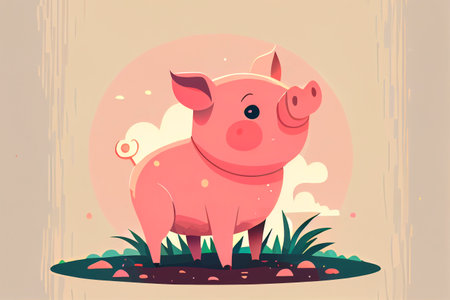 Cute pink pig, ai illustration in flat styleの素材