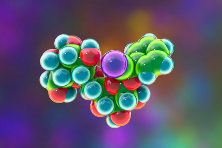 Molecular model of amygdalin, also known as laetrile or vitamin B17, 3D illustration. A naturally...