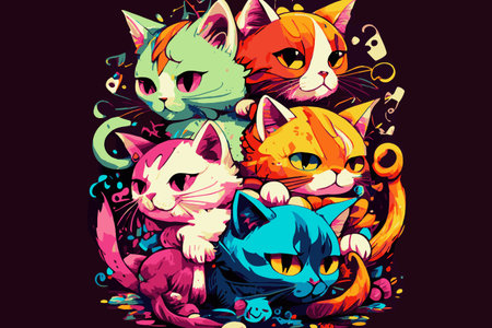 Cats of different colors, digital illustration in flat cartoon styleのイラスト素材