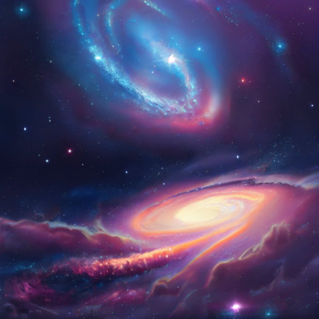 Fantasy space sky with beautiful stars and galaxies, digital illustration.の素材