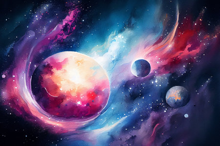Fantasy space sky with beautiful stars and galaxies, colorful generative ai illustrationの素材