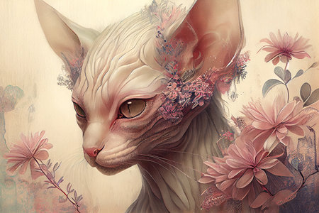 Portrait of a sphynx cat, hairless cat breed, generative ai illustrationの素材