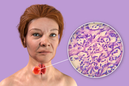 A 3D scientific illustration showcasing a woman with transparent skin, revealing a tumor in her...
