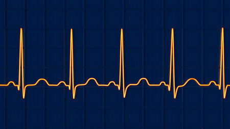 A detailed 3D illustration of an Electrocardiogram ECG displaying sinus tachycardia, a regular...
