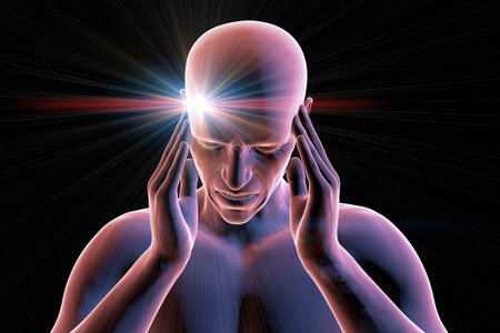 A man experiencing headache, 3D illustrationの写真素材