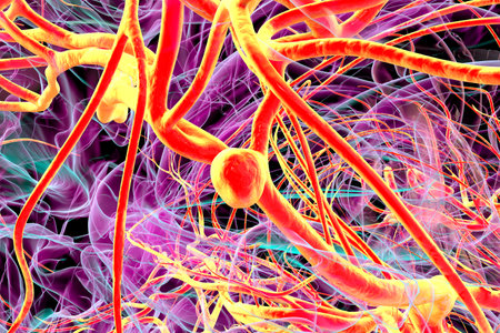 A close-up view of a saccular (berry) aneurysm on a brain artery, 3D illustration highlighting...