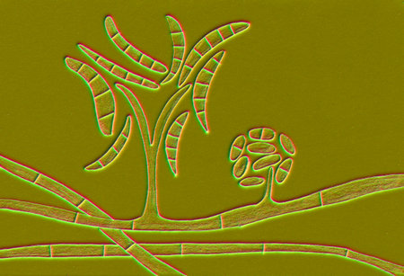 Fusarium fungi, 3D illustration showcasing its detailed structure with long, branching hyphae,...