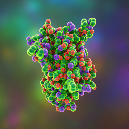 Human growth hormone molecule (hGH, Somatotropin), 3D illustration. Natural hormone that is used both as a medicine and as a doping agent.の写真素材