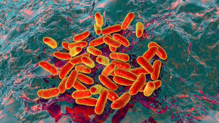 Haemophilus influenzae bacteria, known for causing respiratory infections like pneumonia and...