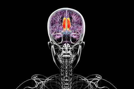 3D illustration of the human brain highlighting the cingulate gyrus, which is essential for emotion processing, decision-making, and cognitive control.の写真素材