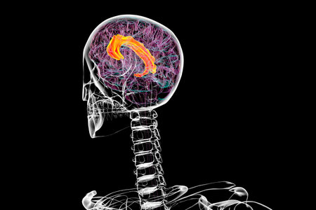 3D illustration of the human brain highlighting the cingulate gyrus, which is essential for emotion processing, decision-making, and cognitive control.の写真素材