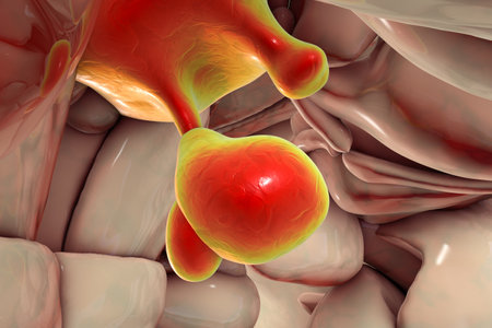 Pituitary gland (hypophysis) anatomy in the brain, 3D illustration depicts hypothalamic connection, anterior and posterior lobes.の写真素材