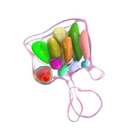 Detailed 3D illustration of hypothalamic nuclei, showcasing the brain's vital control center for various physiological functions, side view.の写真素材