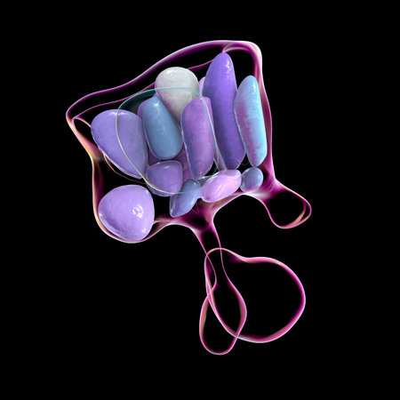 Detailed 3D illustration of hypothalamic nuclei, showcasing the brain's vital control center for various physiological functions, side view.の写真素材