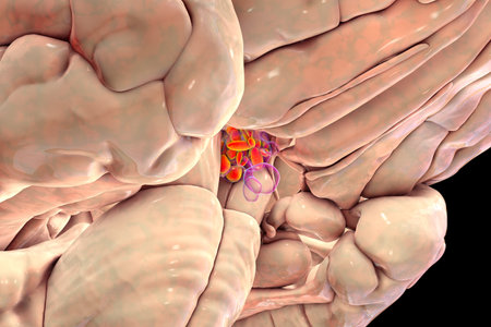 Detailed 3D illustration of hypothalamic nuclei in the brain, showcasing the brain's vital control...