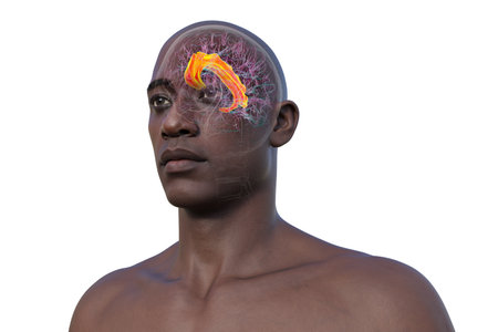 3D illustration of the human brain highlighting the cingulate gyrus, which is essential for emotion processing, decision-making, and cognitive control.の写真素材