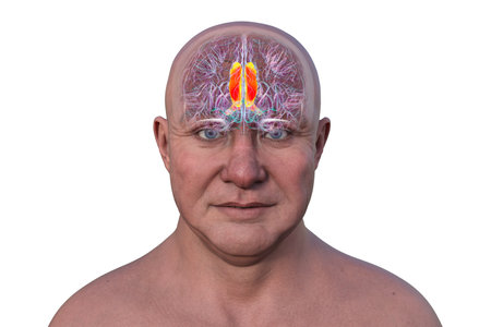 3D illustration of the human brain highlighting the cingulate gyrus, which is essential for emotion processing, decision-making, and cognitive control.の写真素材
