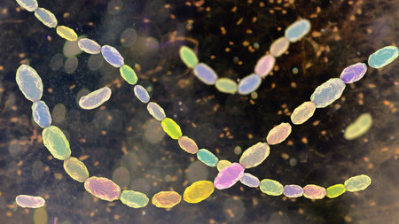 Haemophilus ducreyi bacteria, 3D illustration of gram-negative coccobacilli. Causes chancroid, a sexually transmitted disease with painful genital ulcers and lymphadenopathy.の写真素材