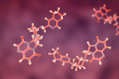 Gepotidacin molecule, 3D illustration. New-generation antibiotic targeting bacterial DNA replication. Effective against resistant pathogens like Neisseria gonorrhoeae and E. coli.の写真素材
