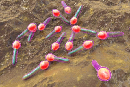 Clostridium botulinum, 3D illustration. Bacterium producing botulinum toxin, leading to botulism with flaccid paralysis and respiratory failure.の写真素材