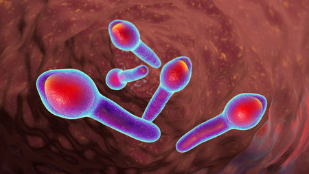 Clostridium botulinum, 3D illustration. Bacterium producing botulinum toxin, leading to botulism with flaccid paralysis and respiratory failure.の写真素材