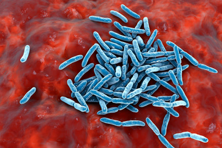 Escherichia albertii bacteria, 3D illustration. An emerging gastrointestinal pathogen linked to...