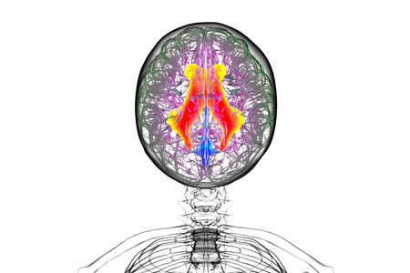 Enlarged lateral ventricles of the brain (hydrocephalus), 3D illustration.