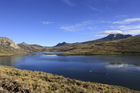 Laguna Huaylancancha lagoon in the peruvian Andesの写真素材