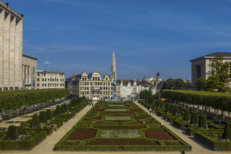The spire of the Brussels City Hall seen from the Mont des Arts, Belgiumのeditorial素材