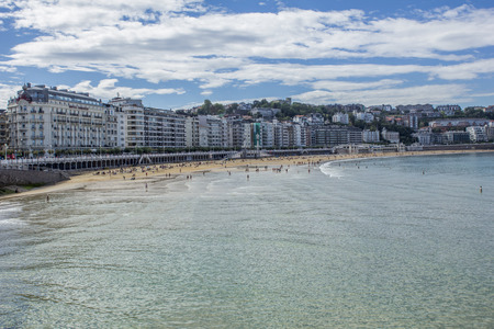 La Concha beach and San Sebastian Cityscape at Spainのeditorial素材