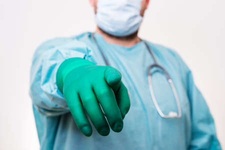 medical doctor  pointing finger isolated on white backgroundの写真素材