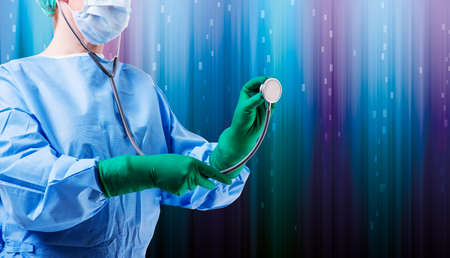 medical female doctors with gloves, stethoscope and maskの写真素材