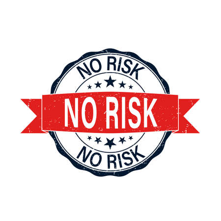 no risk round red grungy rubber stamp isolated on whiteのイラスト素材