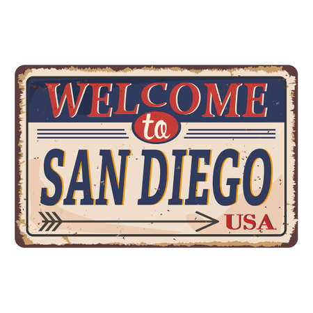Welcome to San Diego vintage rusty metal sign on a white background, vector illustrationのイラスト素材