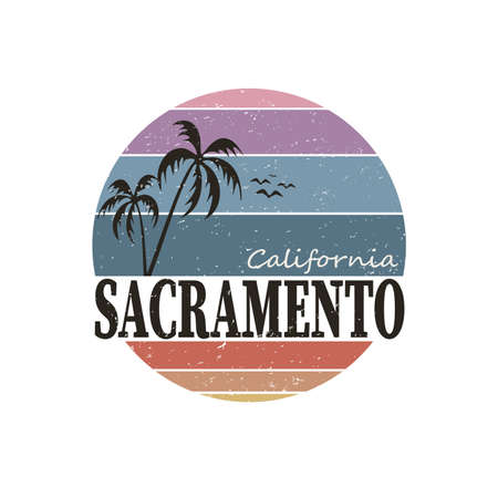 SACRAMENTO CALIFORNIA BADGE. Design fashion apparel on light background.のイラスト素材