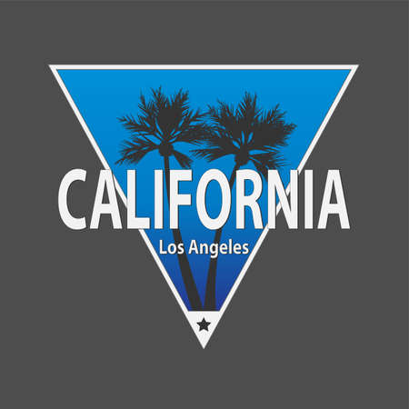 California, Los Angeles - typography for design clothes, t-shirt with palm trees. Form of a triangle. Graphics for print product, apparel. Vector illustration.のイラスト素材