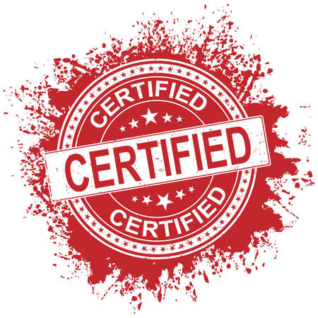 Certified red rubber stamp icon isolated on white background. Vector illustrationのイラスト素材