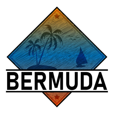 Bermuda illustration vacation on the island with palm trees on whiteのイラスト素材