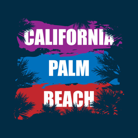 california palm beach. illustration, vectors, t-shirt graphics California apparel t shirt fashion design, summer beach palm tree tee graphic, typographic,art, state west coast travel souvenirのイラスト素材