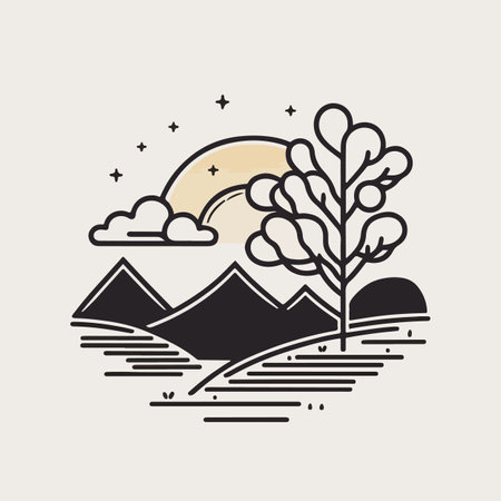 Flat linear landscape icon symbol line art modern tag vector designのイラスト素材